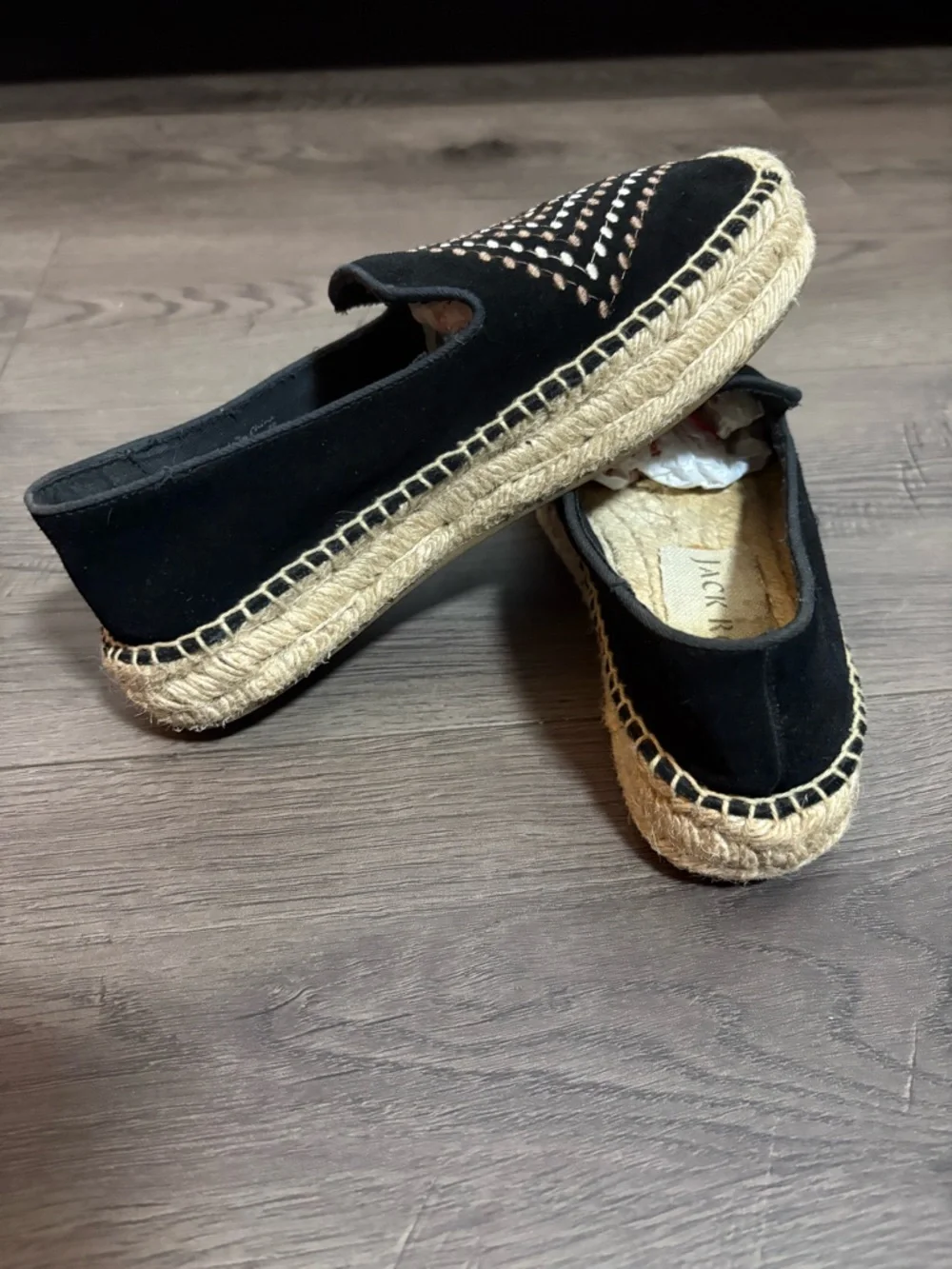 Jack Rogers Black Embroidered Luna Suede Espadrille Loafers Preppy Boho Vacation